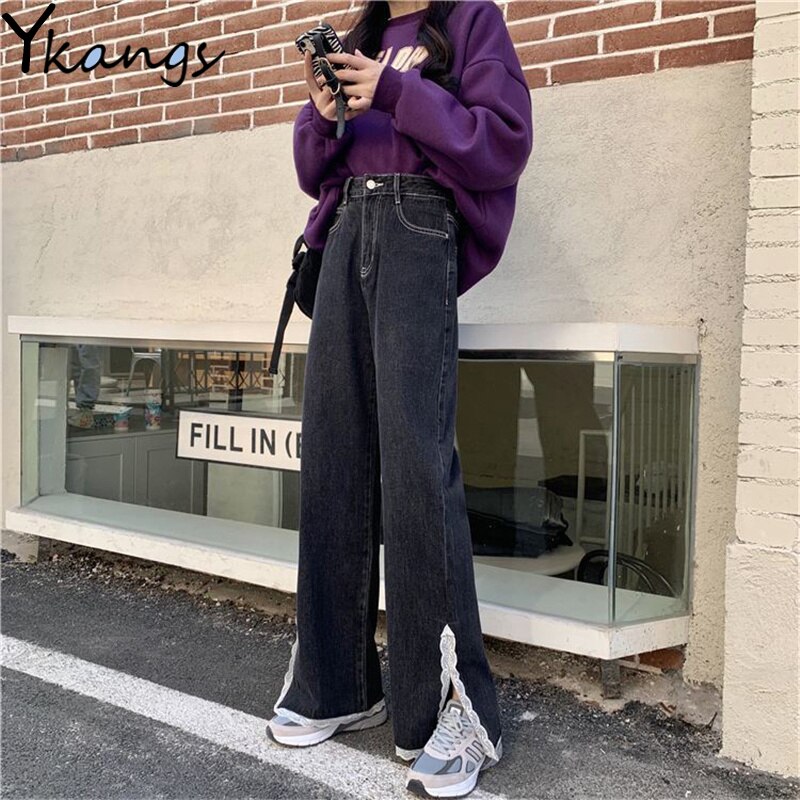   ̽  ̵   ѱ м ƮƮ    Streetwear High Waist Loose Casual Wild Trousers